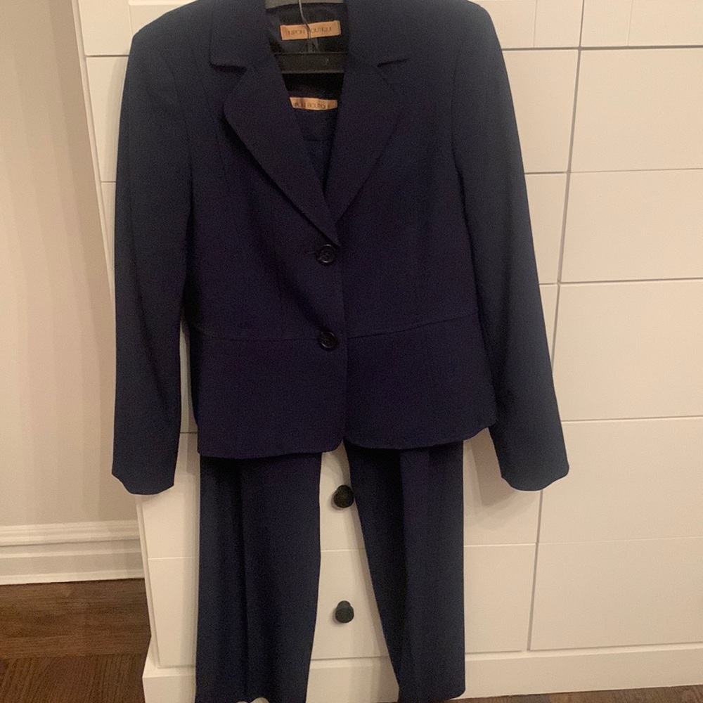 Blue lined pant suit by Nipon Boutique pants size 10 jacket size 8
